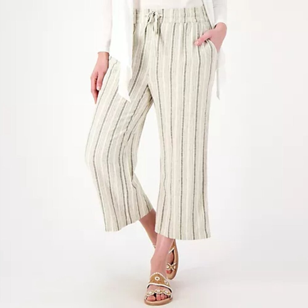 Denim & Co. NewStoneStripe Naturals Petite Crop Pants